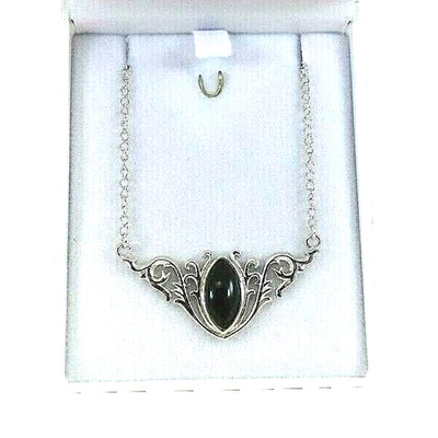 Lab-Created Black Onyx Baroque Inspired Solid Sterling Silver Necklace