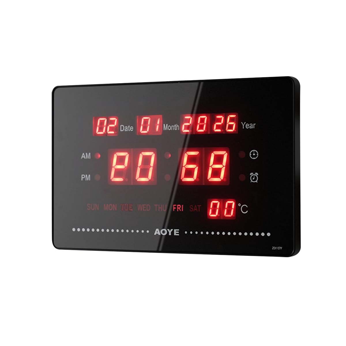 Horloge LED Lumineux Numérique Noir avec Date et Température pour Salon