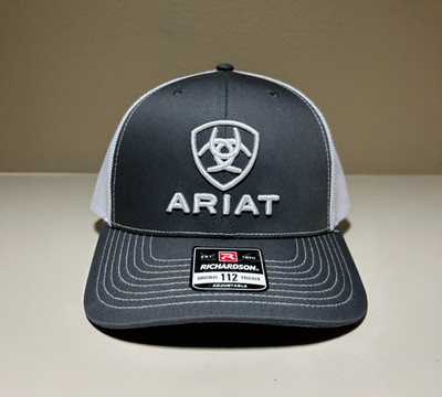 Ariat Mens Richardson 112 Adjustable Snapback Trucker Hat (Gray/White)