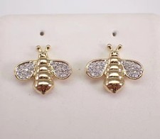 Women Bee Stud Earring Round Cut Simulated Diamond 14K Yellow Gold Finish