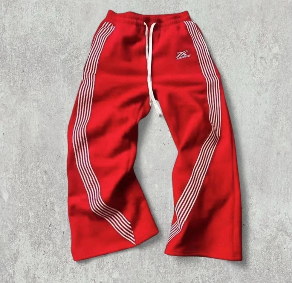 Y2K Baggy Red Joggers Pants with white stripes streetwear XXL