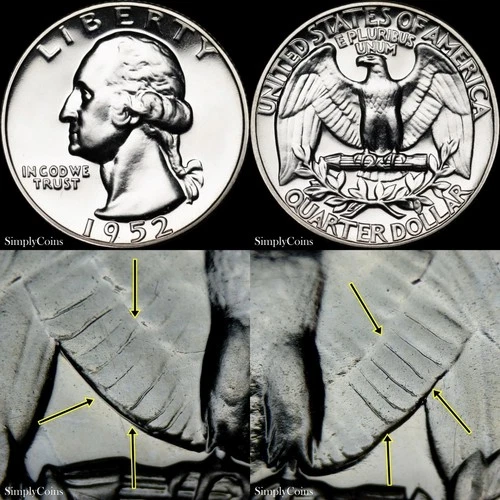 1952 RECUT FEATHERS VP-001 Washington Quarter Proof Uncirculated