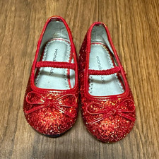 WonderKids Girls Red Glitter Mary Jane Dress Flats Round Toe Bow Accent Size 6