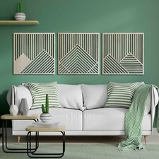 Wood Mountain Wall Art Decor, Geometric 3 piece Large Modern Mountains Wall Art