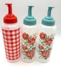 2 Pioneer Woman Sweet Rose Dispensers/Condiment Bottles & 1 Gingham Bottle