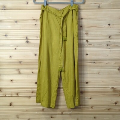 L*Space Pants Womens Medium Green Smith Wide Legged Crop Belted