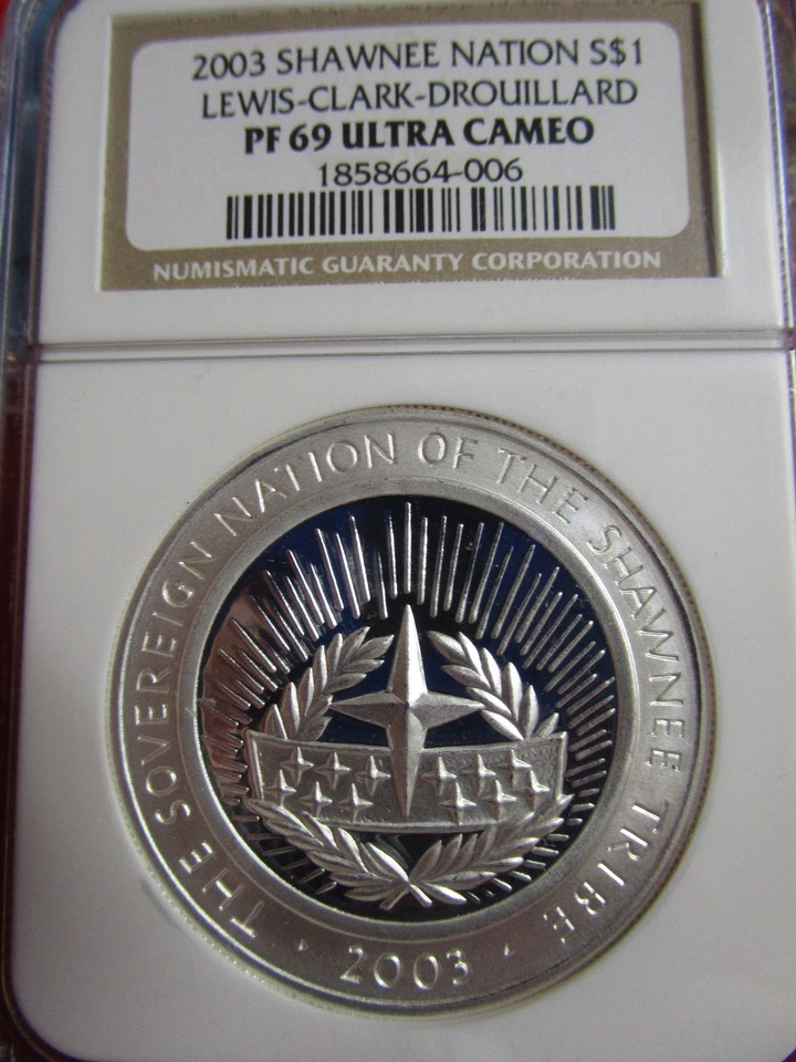 Shawnee Nation 2003 S$1 Silver Dollar Lewis Clark Drouillard NGC PF69 USA - Image 4 of 4