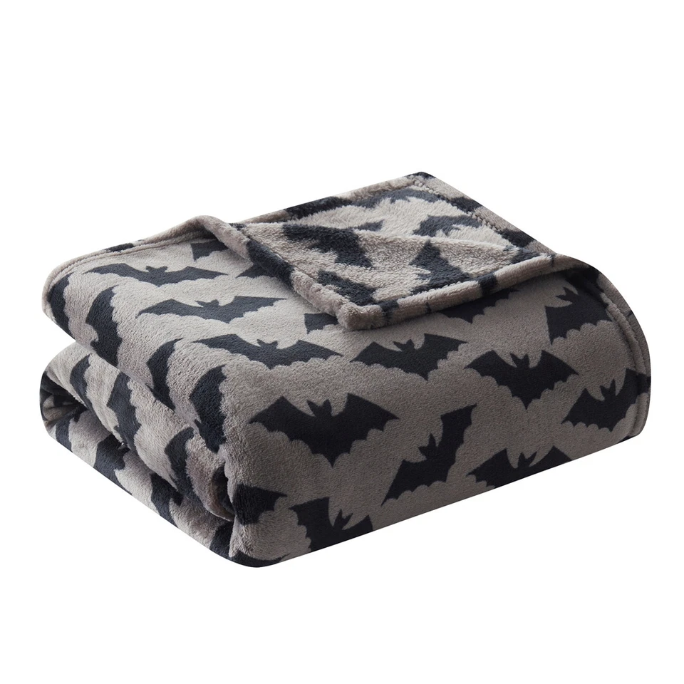 Kate Aurora Halloween Accents Spooky Black Bats Plush Accent Throw Blanket - Image 2 of 4