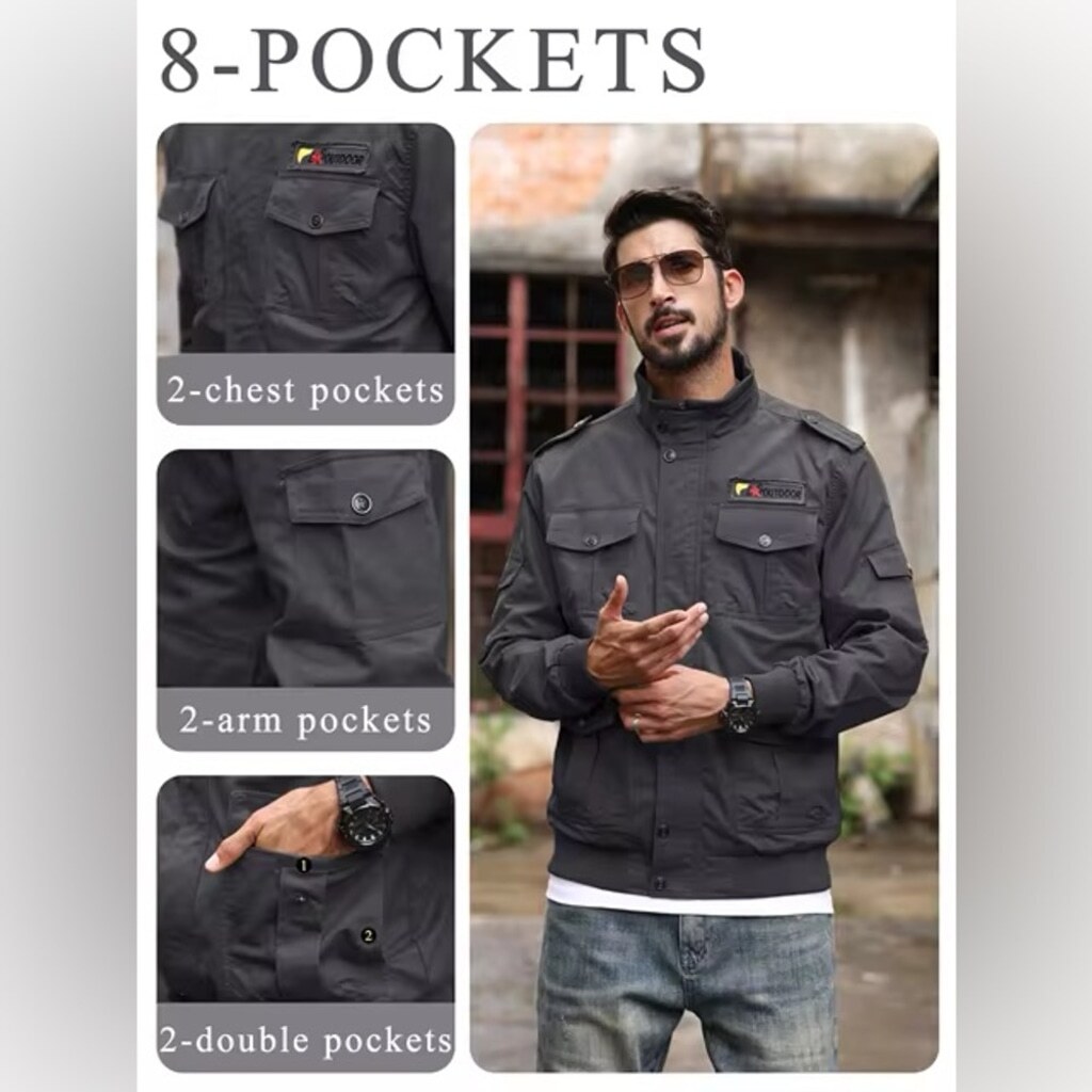 TACVASEN Men’s Retro Cargo Full Zip Jacket Size Large NWT