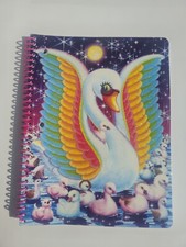 Vintage Lisa Frank STANDARD Spiral Notebook . SWAN Duck GLITTER Rainbow Family