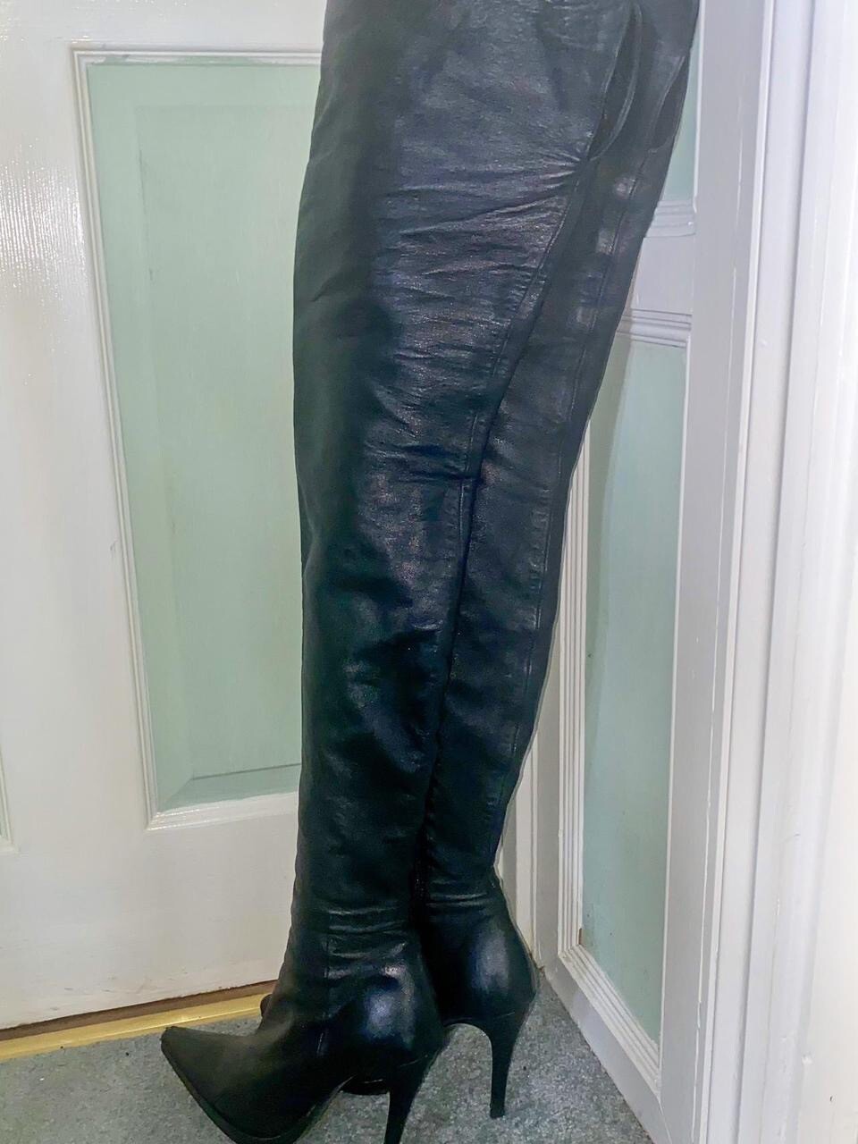 Edmond K Black Leather Thigh Boots Uk Size 4.5 eBay