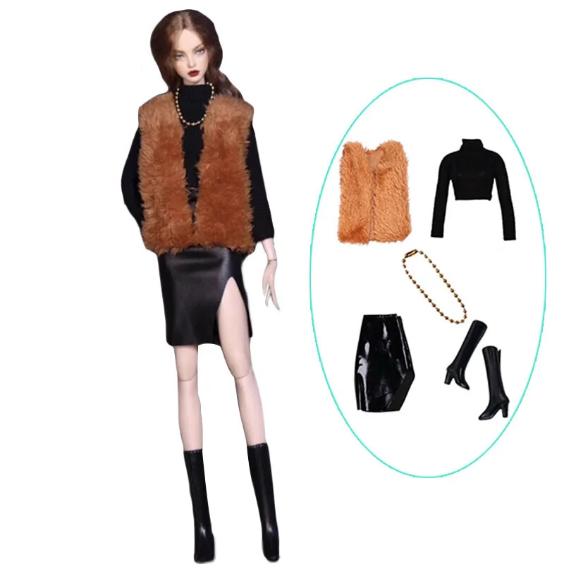 Fashion Doll Clothes Set For 11.5" 1/6 Doll Outfit Vest Coat Dress Boots 1/6 Toy