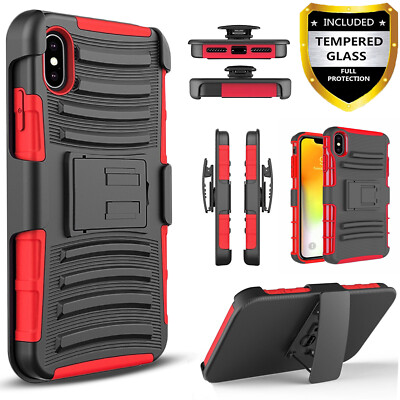 For iPhone XS Max/Xs/X/Case Phone Cover Shockproof Heavy Duty + Tempered Glass