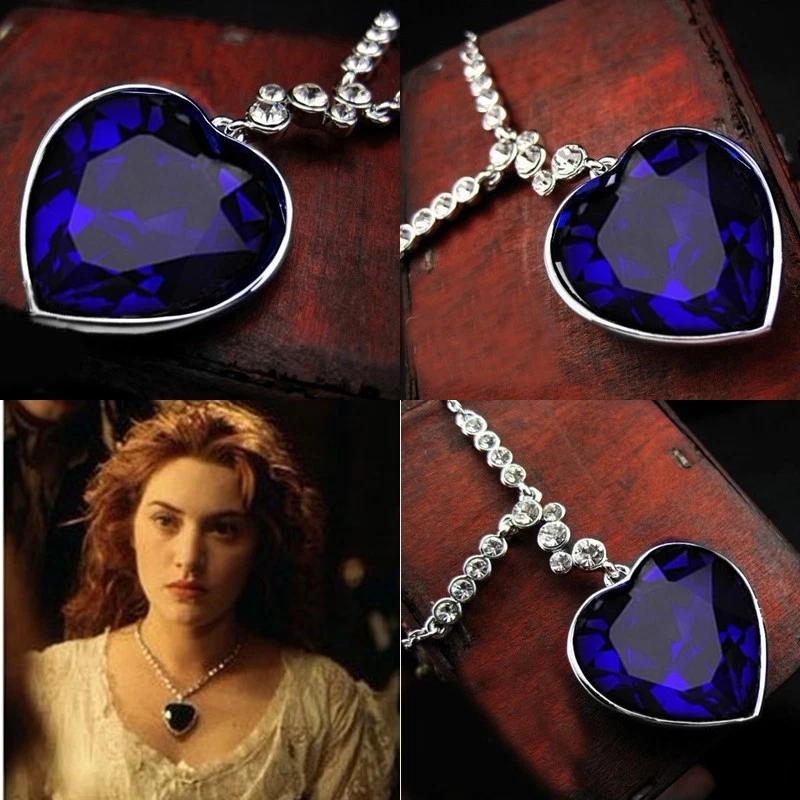 De L'océan Bijou Vrai Collier Pendentif 'Cœur De L'Océan' - Inspiration Titanic, Bleu Foncé Cristal, Chaîne Déclaration - Neuf Avec étiquettes Le Vrai - Foto 3