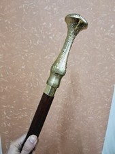Victorian Foldable Wooden Walking stick with Unique Long Cane Handle Brass Head