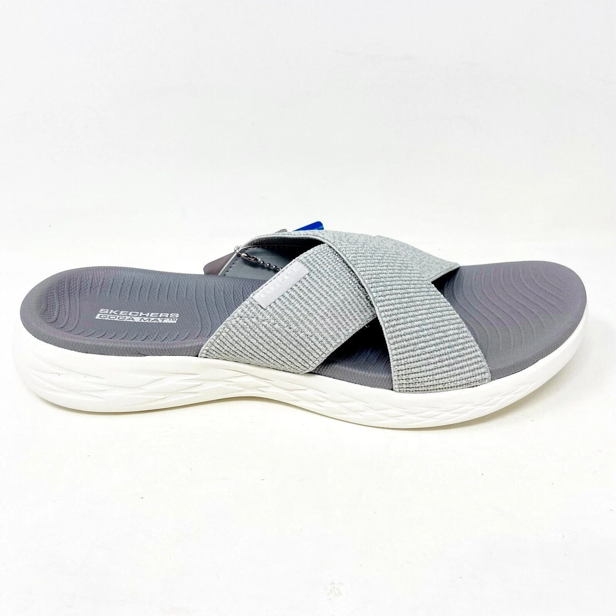 Skechers On The Go 600 Glistening Silver Womens Slip On Slide Sandals