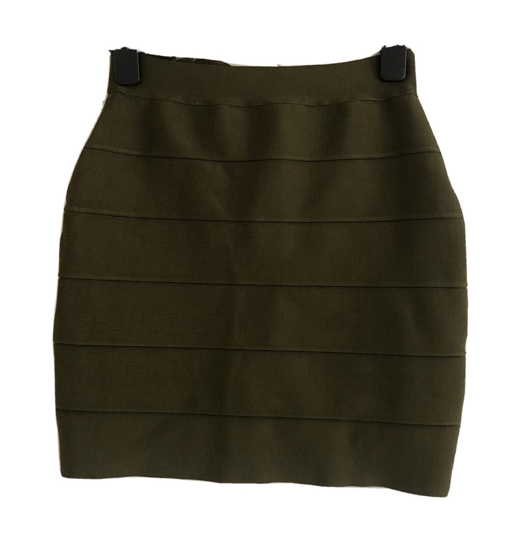 Ladies Olive Green Bandage Knit Stretch Mini Skirt. Size S M. GUC