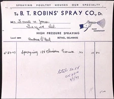 1949 B.T. Robins Spray Co High Pressure Spraying Bethel DE Billhead
