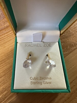 RACHEL ZOE STERLING SILVER CUBIC ZIRCONIA DANGLE BRILLIANT CUT CRYSTAL  EARRINGS