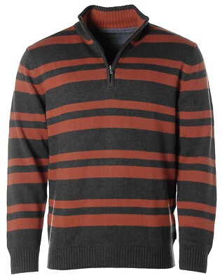 Kitaro Herren Pullover Strick Troyer-Kragen Streifen (Rot, XL) Y2379