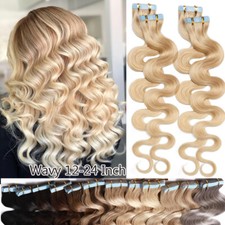 150g Wavy Tape In Remy Human Hair Extensions Skin Weft Blonde Body Wave Thick US