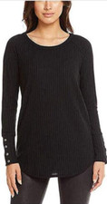 CHASER WOMEN'S WAFFLE TUNIC BUTTON DETAIL ON SLEEVE (BLACK, MEDIUM )NWT