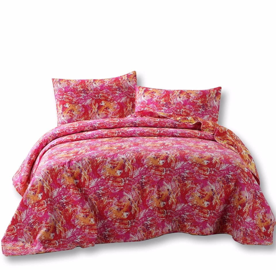 Juego de colcha manta ligera DaDa Bedding vibrante colorido rosa rojo amarillo Foto 3 de 4
