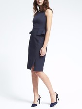 Banana Republic Bi-Stretch Side-Peplum Sheath Dress, Navy SIZE 4T #585385 E120