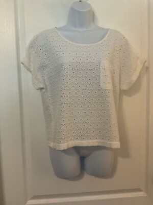 Ruby Rd Women s Top Size S White Cap Sleeve Blouse Lightweight UnLined -B35