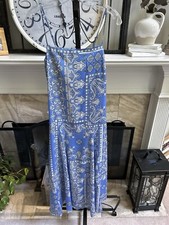 LOFT (ANN TAYLOR) blue white baroque print sundress fit and flare dress sz 0