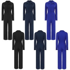 Women Coverall Solid Color Jumpsuit Elegant Overalls Turn-Down Collar Romper