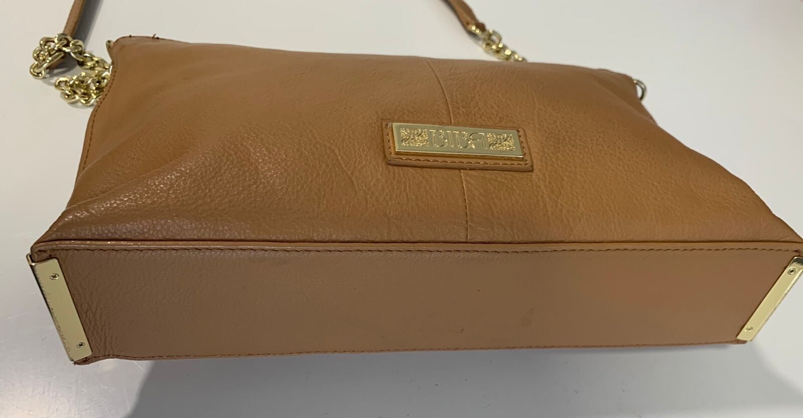 BIBA Logo Embossed Tan Leather Crossbody Bag eBay