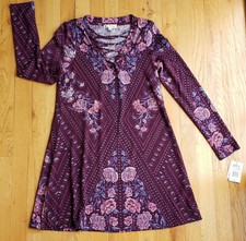 NWT About A Girl Juniors Floral Knit Dress Cranberry Blue/Pink (M) MSRP $40