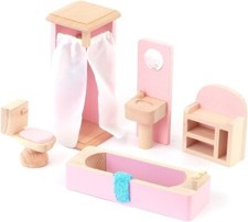 Streets Ahead Rose Maison de Poupées 5 Pièce Ensemble Salle Bain Fait Bois Neuf