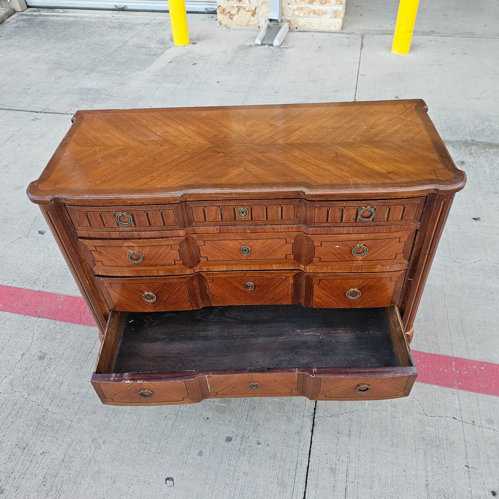 LOUIS XVI Transitional CHEST 4 Drawer Marquetry Oak Mahogany Commode