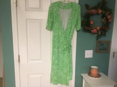 green and white wrap dress