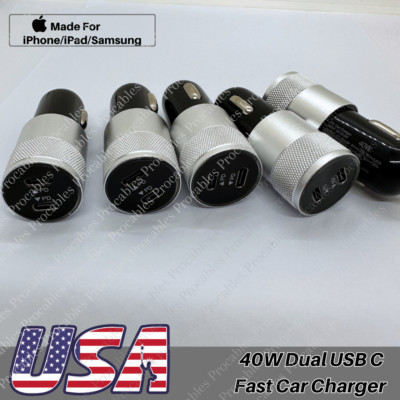 Dual Car 40W Fast Charger Adapter USB C For iPhone 17 16 15 14 13 11 Samsung Lot