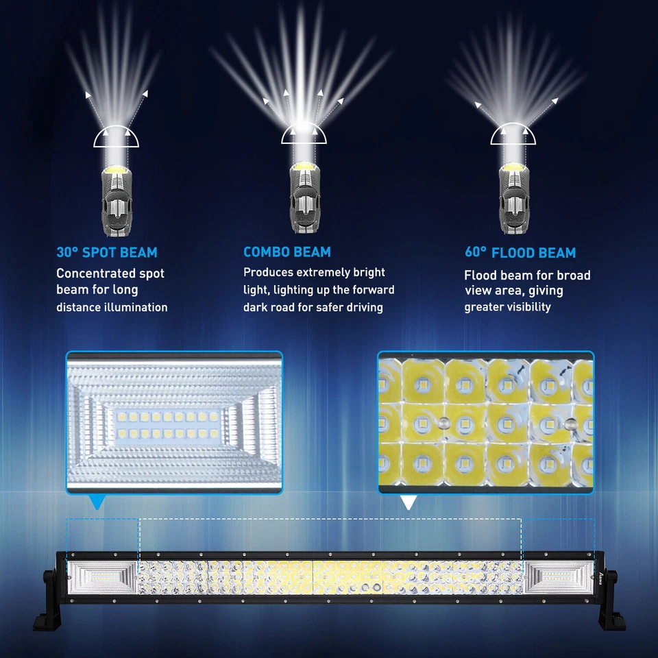 32" LED LIGHT BAR Tri Row Spot Flood Combo Truck Offroad 4WD ATV SUV Light USA - Imagem 4 de 4