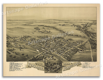 1894 Perkasie Pennsylvania Vintage Old Panoramic City Map - 24x32
