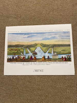 Vintage French Cruise Menu Paquebot DE GRASSE 1973 Canal Chateau Rambouillet