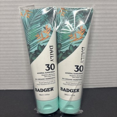 Badger Sunscreen Daily 30 Mineral 90% Organic 4 oz. Weightless Moisture Sheer X2