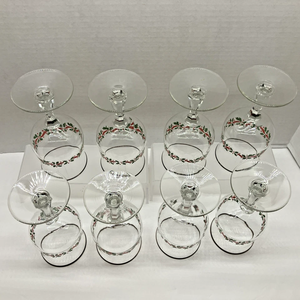 Libbey Holly Berry Christmas Gold Rim Wine Water Goblets Set of 8 Vintage - 6.5" - Image 3 of 4