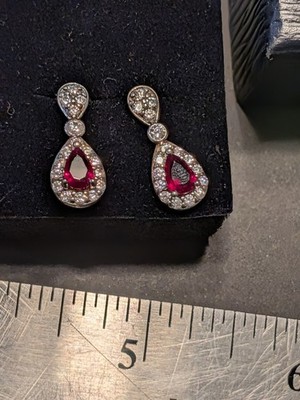 Stauer York Ohrringe Lab Rubin mit CZ 925 Sterling 195 $ Einzelhandel
