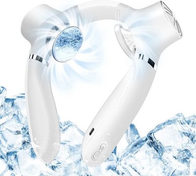 EcoCalm Nackenventilator Kühlplatten Wiederaufladbar 3 Geschwindigkeiten Tragbar Weiß UVP 70£