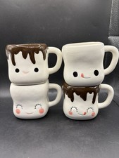Set of 4 Marshmallow Mini Mugs Kawaii Cute Faces Hot Chocolate Kids Winter Fun
