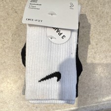 Nike Elite Cushioned Basketball Crew Socks 3 Pack White Black Unisex Kids 5-7