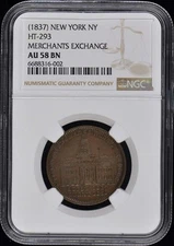 1837 NEW YORK Hard Times Token HT-293 NY NGC AU58BN