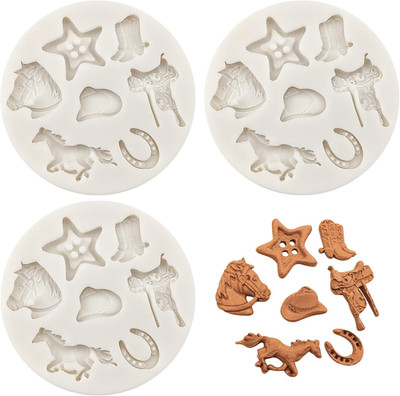 3 PCS Western Cowboy Theme Silicone Molds, Feather Arrow Boot Horseshoe Hoof Fon