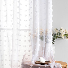 White Sheer Curtains 84 Inch Length for Girl'S Room Deco 2 Panel Drape Semi Shee