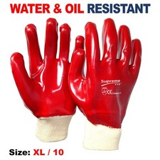 Red PVC Rubber Coated Waterproof Work Gloves Mens Builders Gardening XL